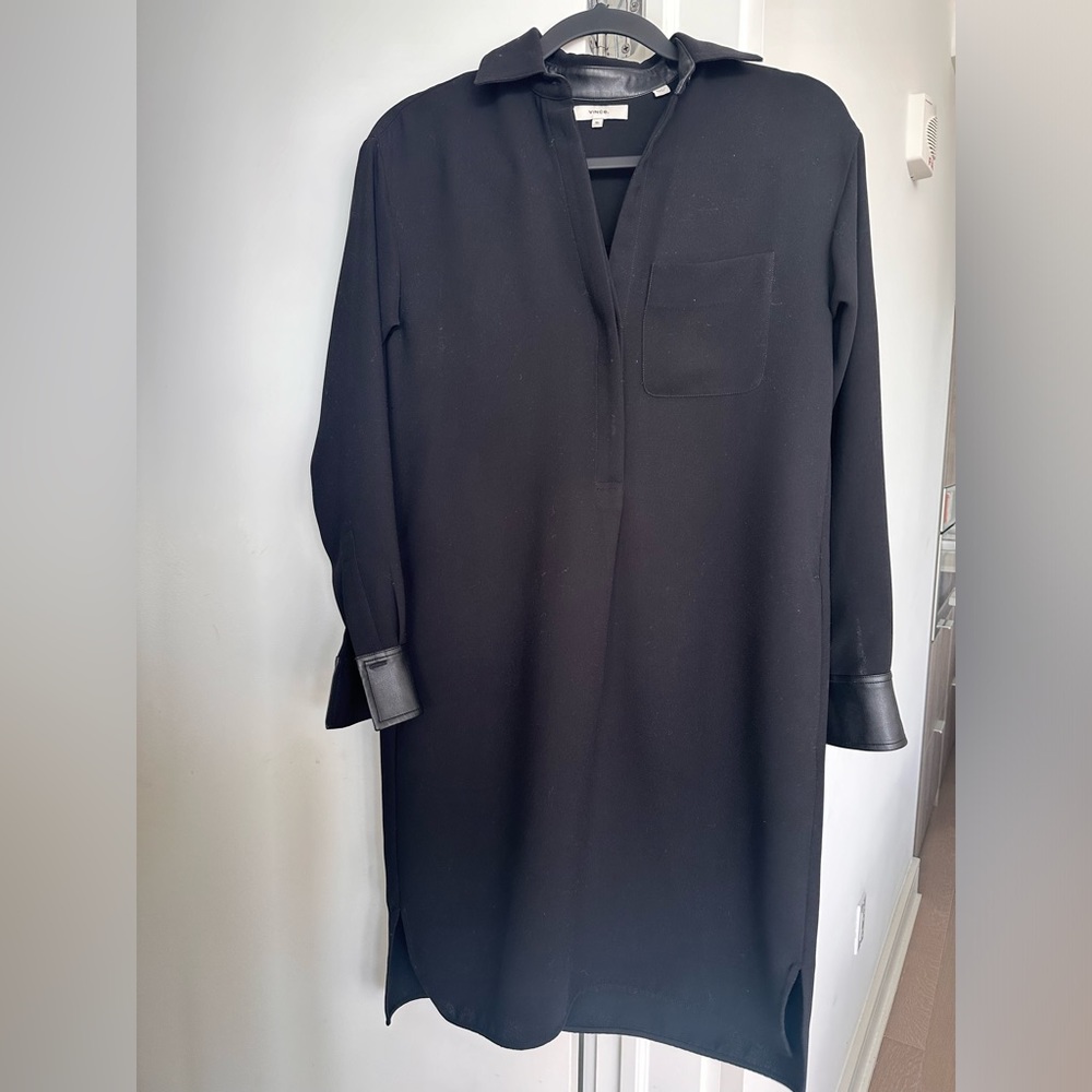 Vince XS shirt dress leather accent